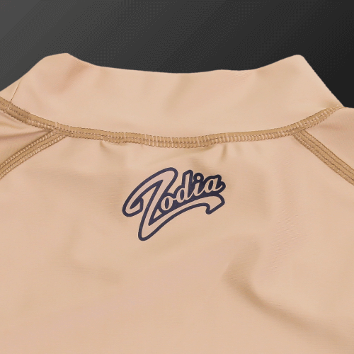 Zodia mock neck shirt back view showing logo on soft fabric, perfect for stylish golf wear.