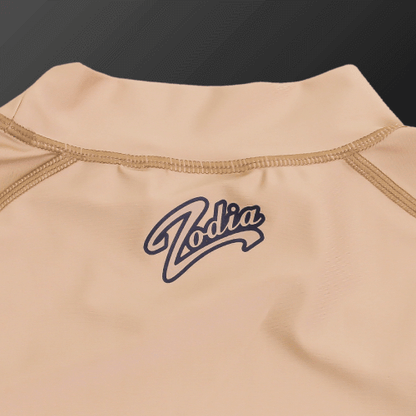 Zodia mock neck shirt back view showing logo on soft fabric, perfect for stylish golf wear.