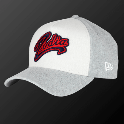 Zodia x NEW ERA Wool Cap in gray and navy perfect for autumn and winter, featuring adjustable sizing and comfortable wool material.