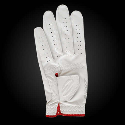 Zodia Original Gloves made from tanned sheepskin, featuring a soft texture, excellent grip, and a stylish white and red design.