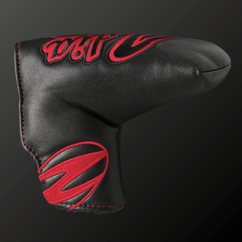 Zodia putter cover in black with red pop logo, designed for wide pin mallet types, made from soft PU material.