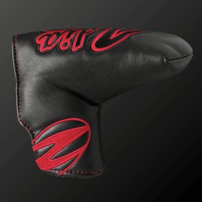 Zodia putter cover in black with red pop logo, designed for wide pin mallet types, made from soft PU material.
