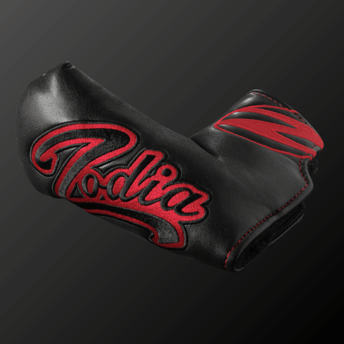 Zodia Putter Cover in black and red, designed for mallet putters, featuring soft PU material and magnetic closure.