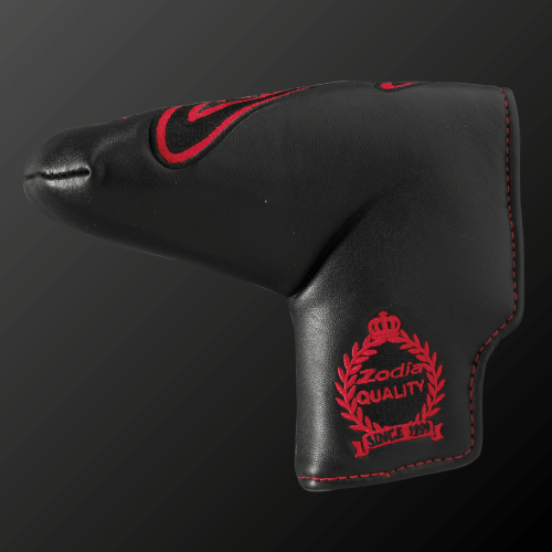 Zodia Putter Cover Wide Type in black with red logo, designed for pin mallet putters, made of soft PU material.