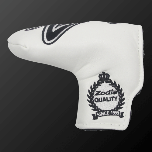 Zodia Putter Cover Wide Type in white with logo, designed for pin mallet putters, featuring soft PU material.