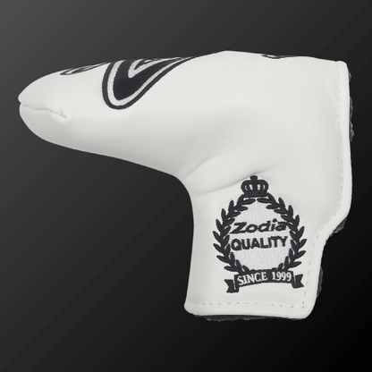 Zodia Putter Cover Wide Type in white with logo, designed for pin mallet putters, featuring soft PU material.