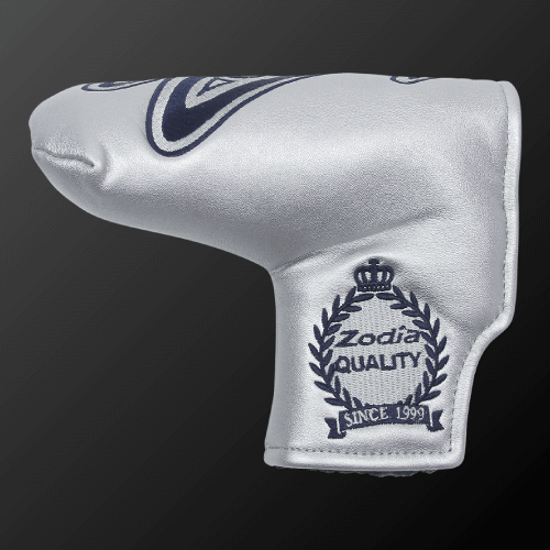 Zodia Putter Cover in silver with logo, designed for pin mallet types, made from soft PU material for comfort.