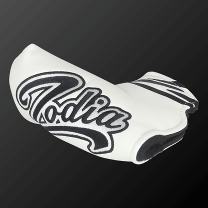 Zodia Putter Cover Wide Type in white with black pop logo, designed for pin mallet types and made of soft PU material.