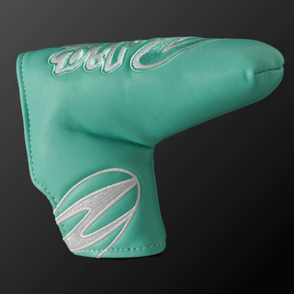 Zodia putter cover in turquoise color, designed to fit mallet putters, featuring a soft PU material and stylish logo.