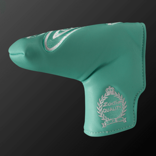Zodia putter cover in teal with quality logo, designed for pin mallet types and made from soft PU material.