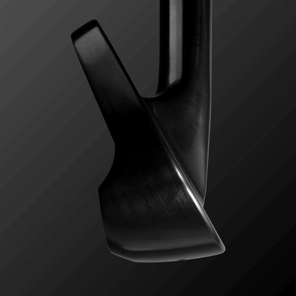 Close-up of the Zodia Z522 iron club head showcasing sleek black finish and pocket cavity design for enhanced performance.