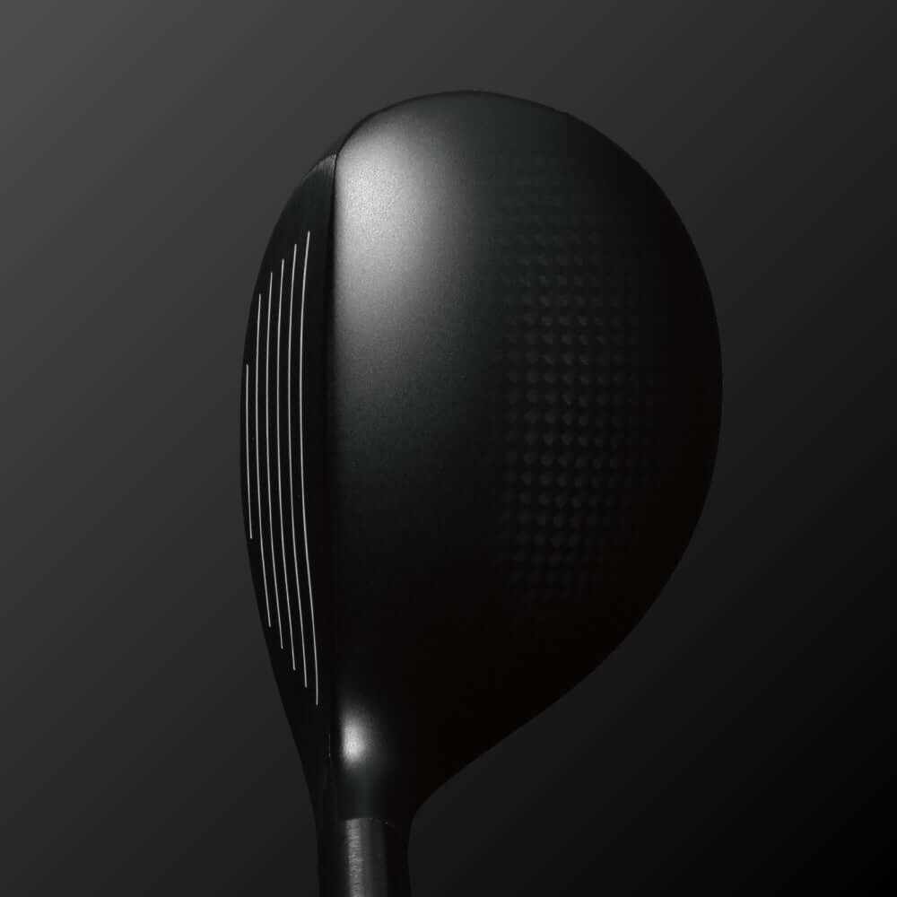 Close-up of Zodia Z735 utility wood club head with low center of gravity design and black finish for high trajectory shots.